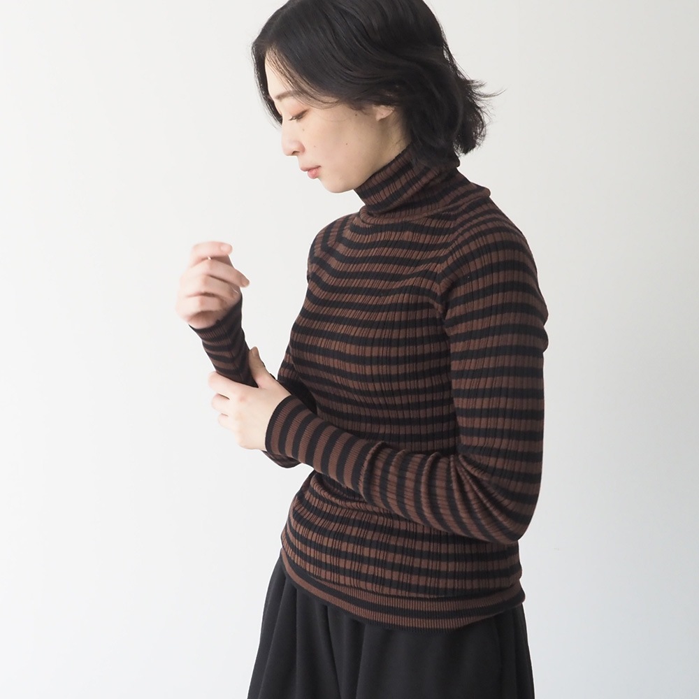 NARU(ナル) 綿コーマ　ランダムリブBDタートルネックセーター 650703