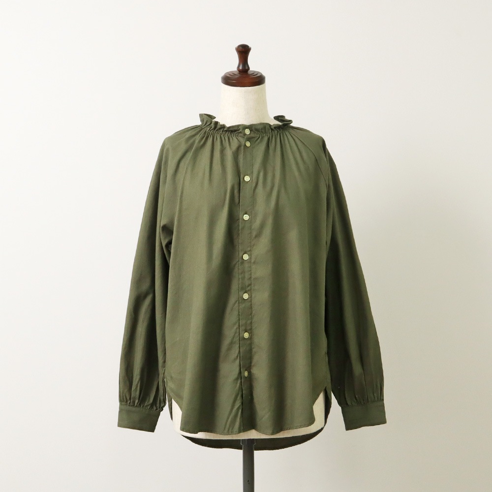 NARU(ナル) 30ビエラワッシャー フリルネックシャツ 665856