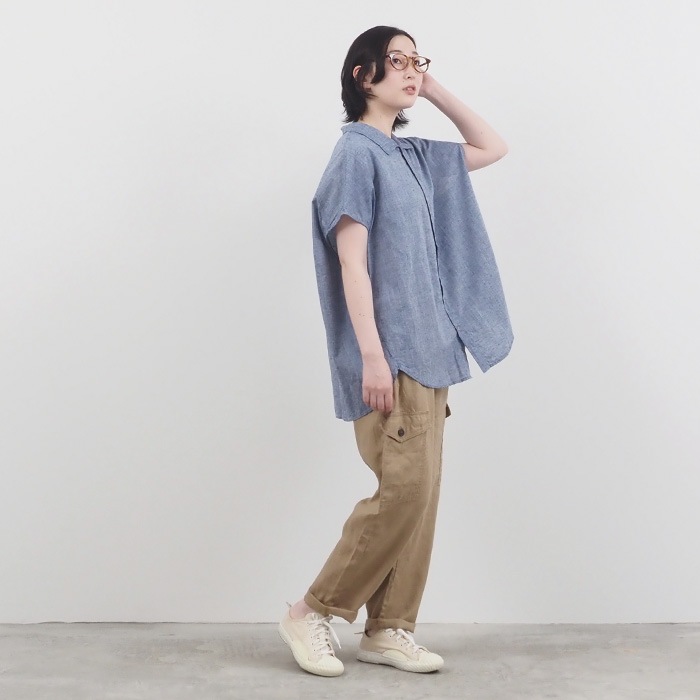 NARU(ナル) 綿麻ムラ糸シャンブレー オープンカラーシャツ 655870