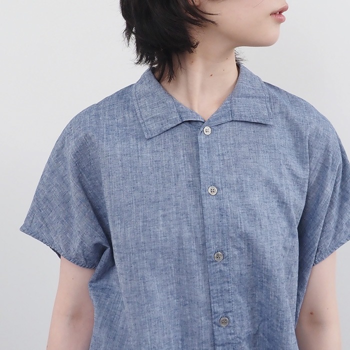 NARU(ナル) 綿麻ムラ糸シャンブレー オープンカラーシャツ 655870