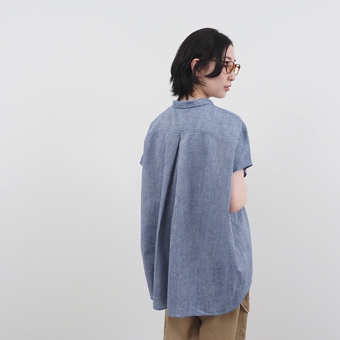 NARU(ナル) 綿麻ムラ糸シャンブレー オープンカラーシャツ 655870