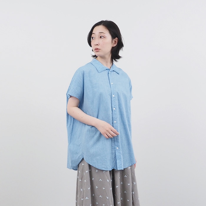 NARU(ナル) 綿麻ムラ糸シャンブレー オープンカラーシャツ 655870