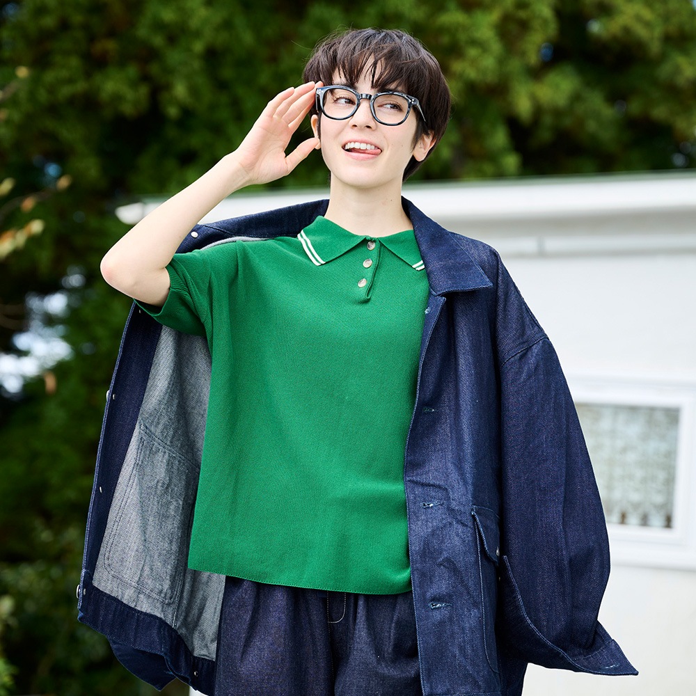 NARU(ナル) スノーコットン ラインポロ衿ニット 661710