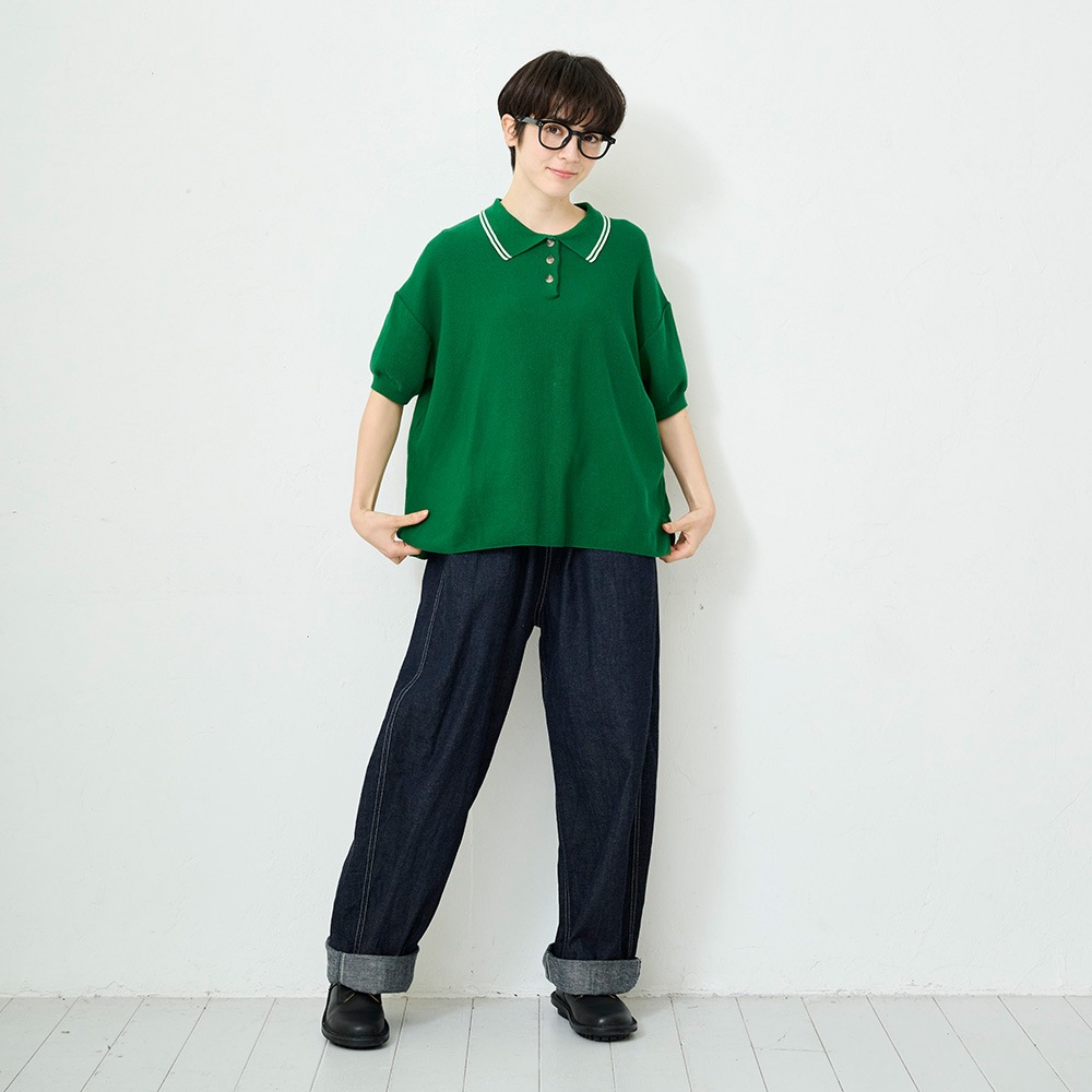 NARU(ナル) スノーコットン ラインポロ衿ニット 661710