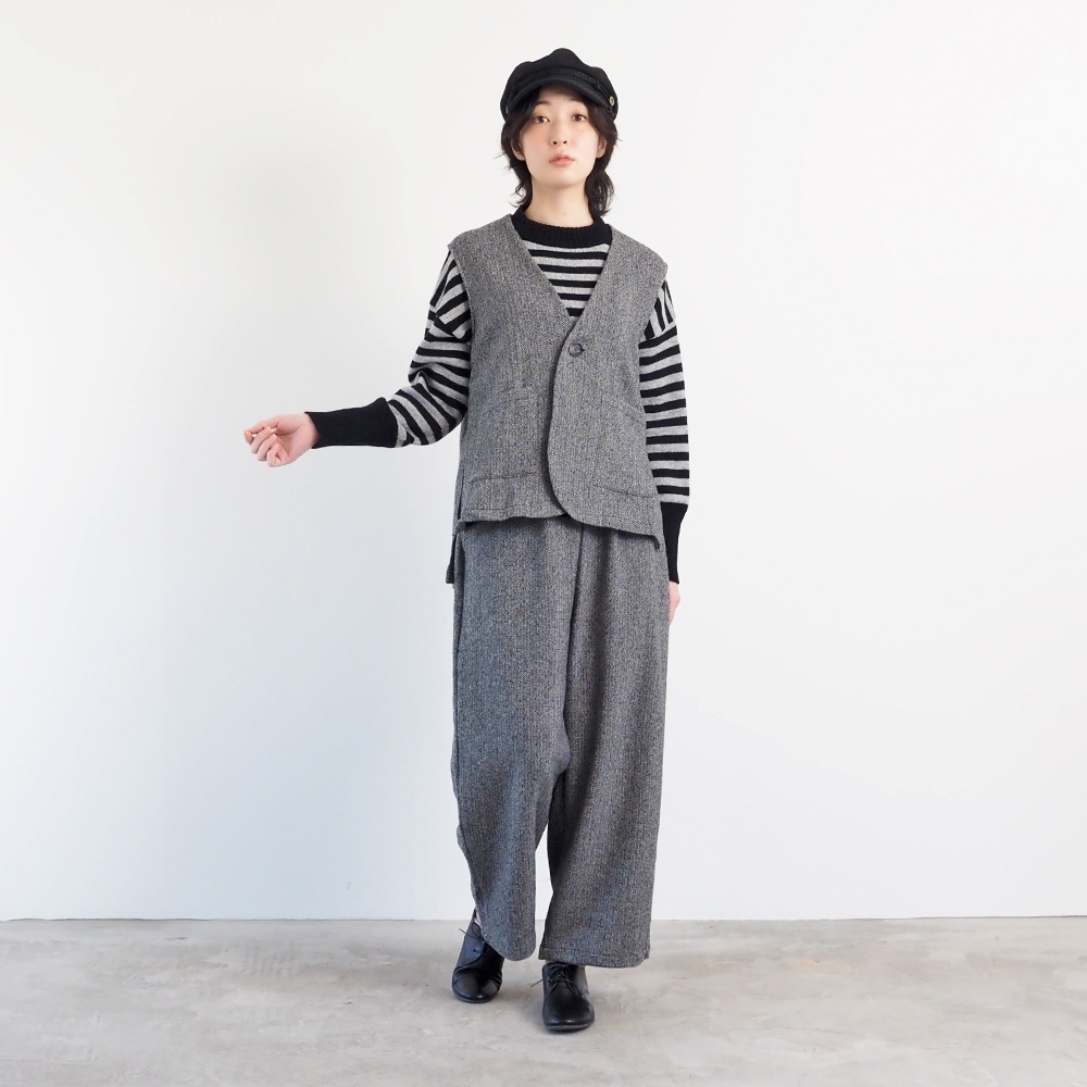NARU(ナル) ヘリンボーンネップツイード ワイドスラックス 6699011