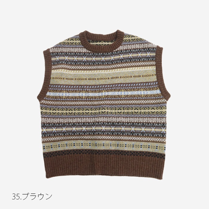 NARU(ナル) リシェス フェアアイル柄 ニットベスト 652710