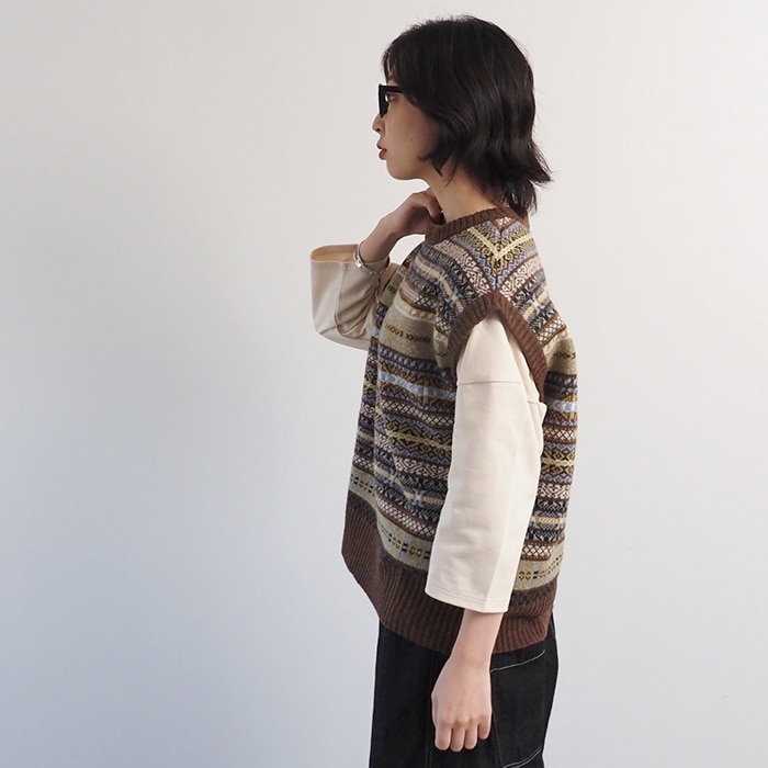 NARU(ナル) リシェス フェアアイル柄 ニットベスト 652710