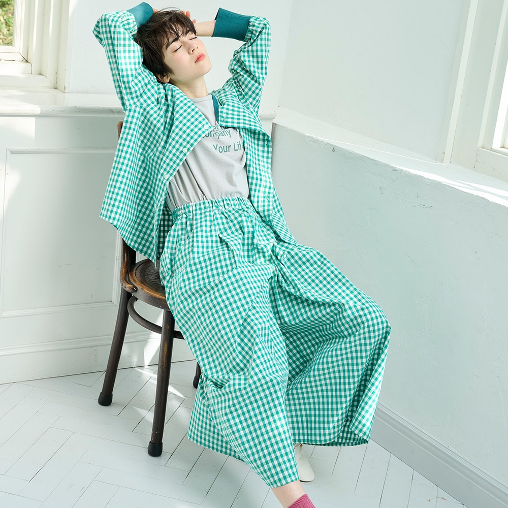 NARU(ナル) 綿麻タイプライターチェック&ストライプ スカートパンツ 661911