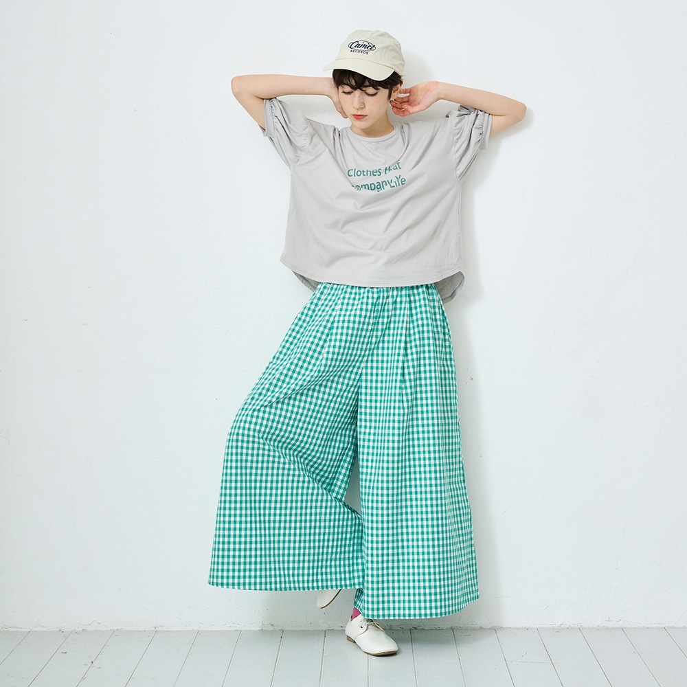 NARU(ナル) 綿麻タイプライターチェック&ストライプ スカートパンツ 661911