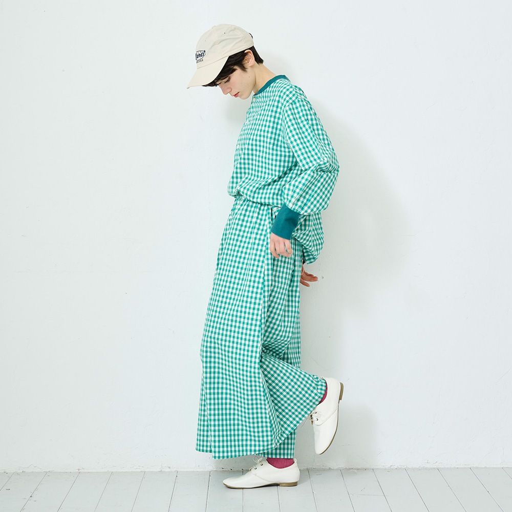 NARU(ナル) 綿麻タイプライターチェック&ストライプ スカートパンツ 661911