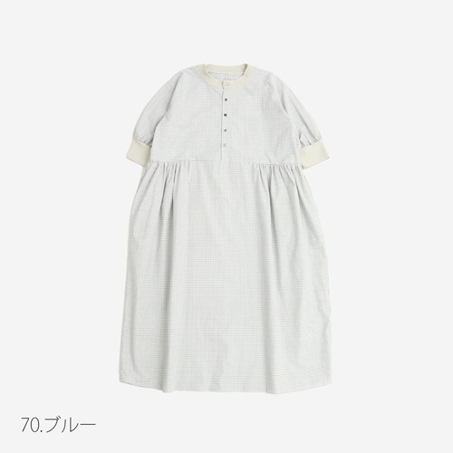 NARU(ナル) 綿麻タイプライターチェック&ストライプ ハンドベルワンピース 661910