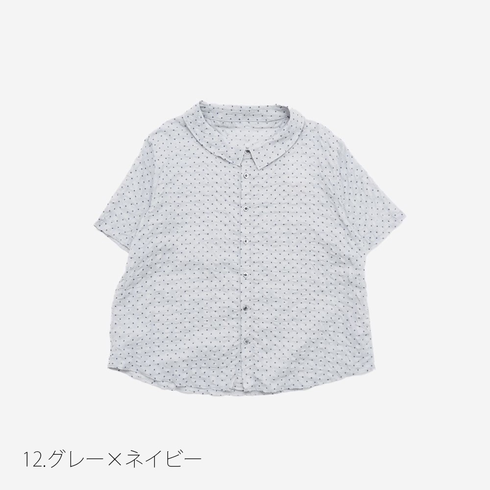 【予約】NARU(ナル) 80ローンリップルシンプルドット ワイドカラーシャツ 662830BF