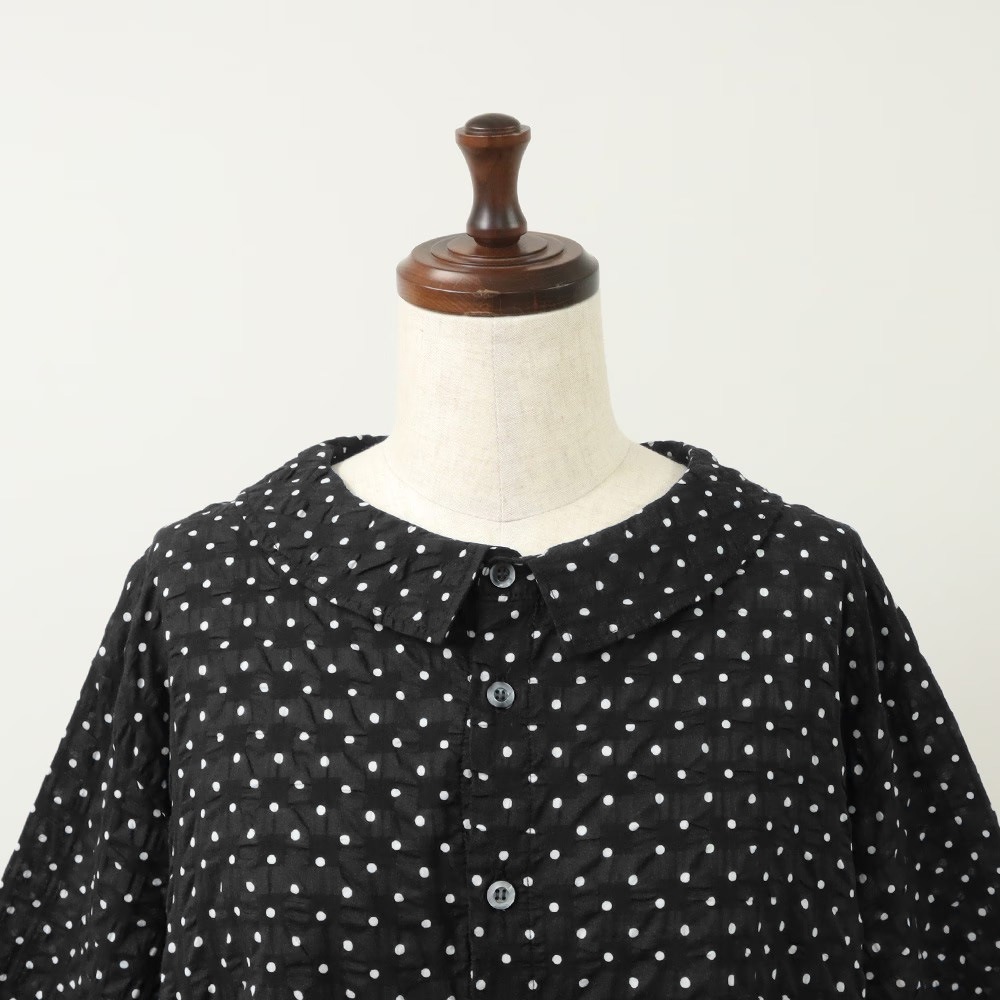 【予約】NARU(ナル) 80ローンリップルシンプルドット ワイドカラーシャツ 662830BF