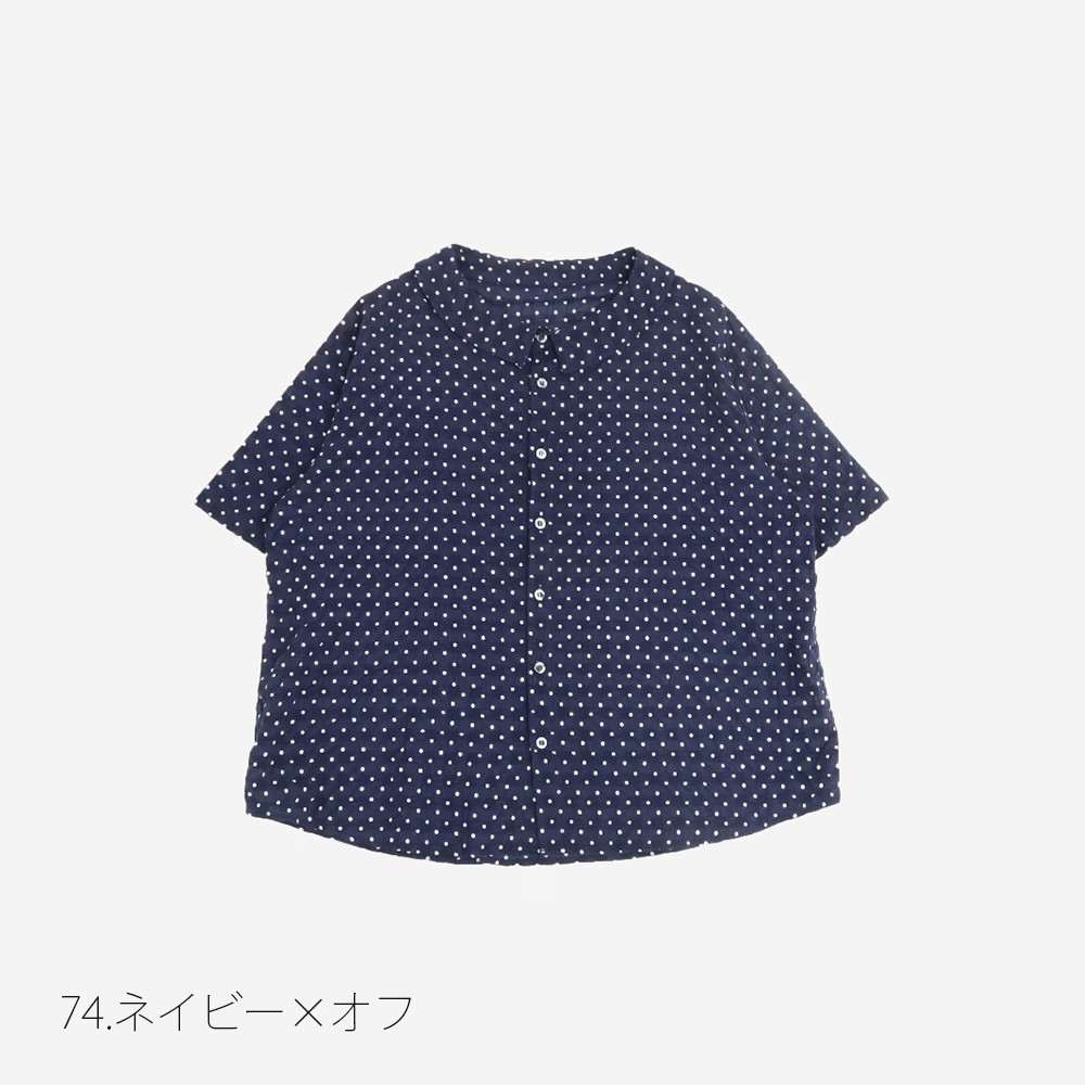 【予約】NARU(ナル) 80ローンリップルシンプルドット ワイドカラーシャツ 662830BF