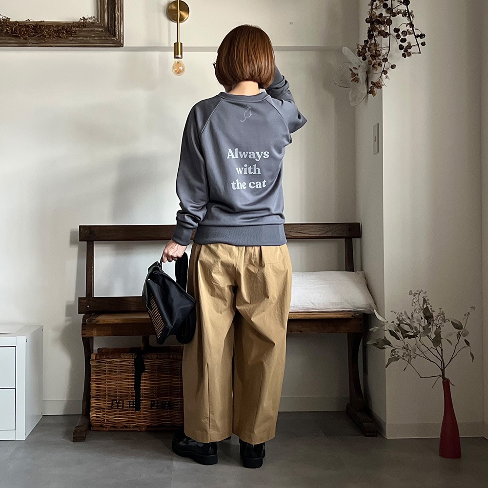 【kuboさんコラボ】NARU(ナル) クリア裏毛 ねこプリントプルオーバー 6W-kb-01