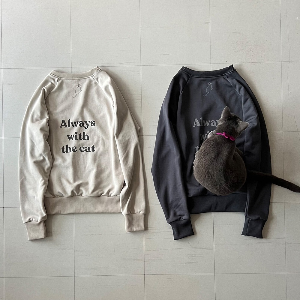 【kuboさんコラボ】NARU(ナル) クリア裏毛 ねこプリントプルオーバー 6W-kb-01