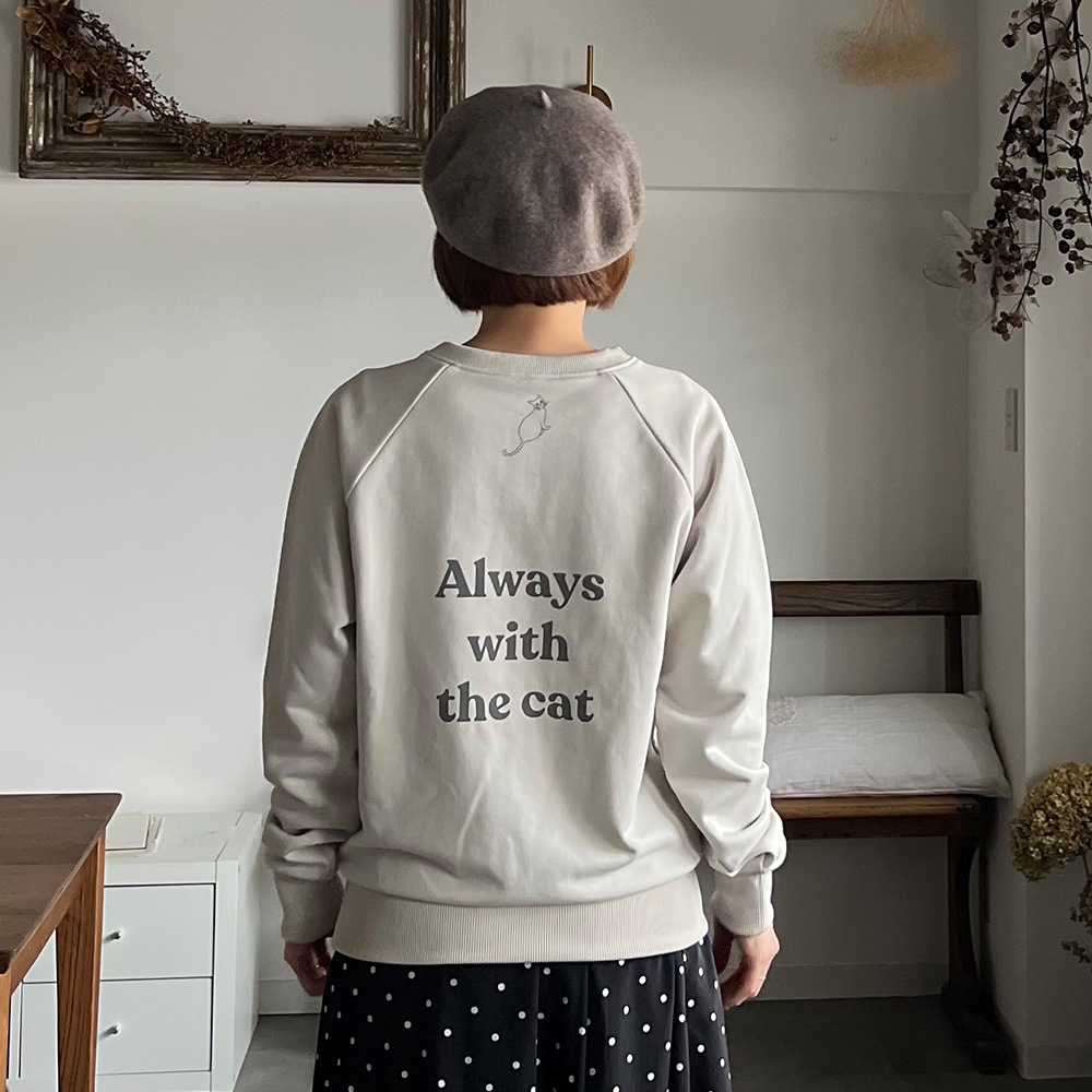 【kuboさんコラボ】NARU(ナル) クリア裏毛 ねこプリントプルオーバー 6W-kb-01