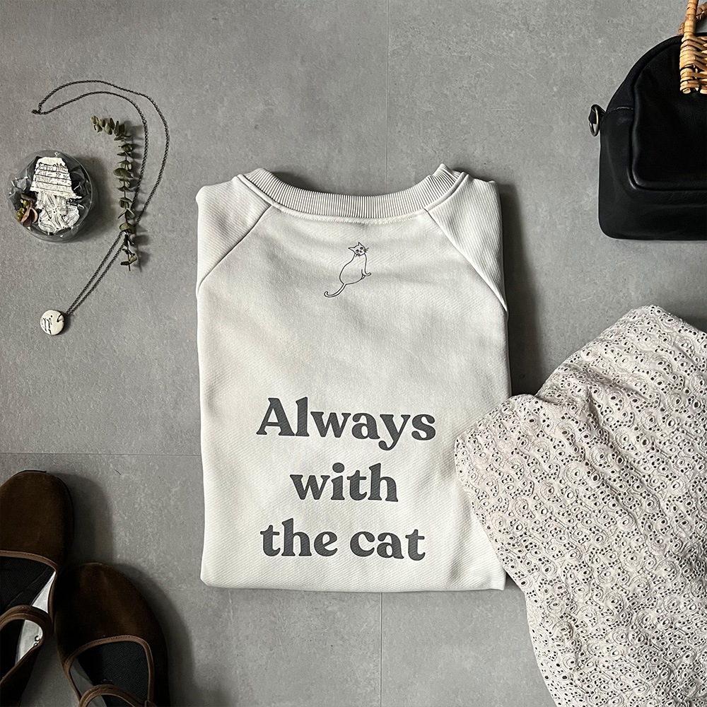 【kuboさんコラボ】NARU(ナル) クリア裏毛 ねこプリントプルオーバー 6W-kb-01