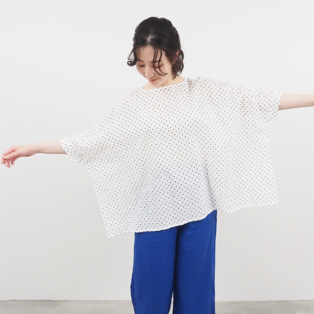 NARU(ナル) 80ローンリップルシンプルドット ゆったりブラウス 662831