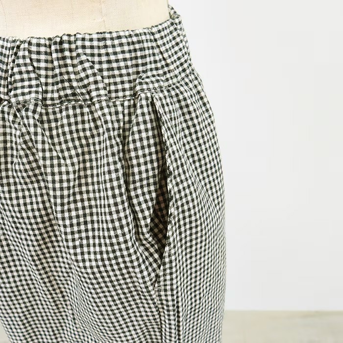 【予約】NARU(ナル) 綿麻チェック カフェパンツ 641830BG