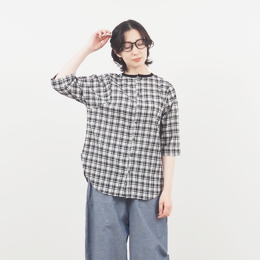 NARU(ナル) オーガニックコットンチェック ラウンドシャツ 662836