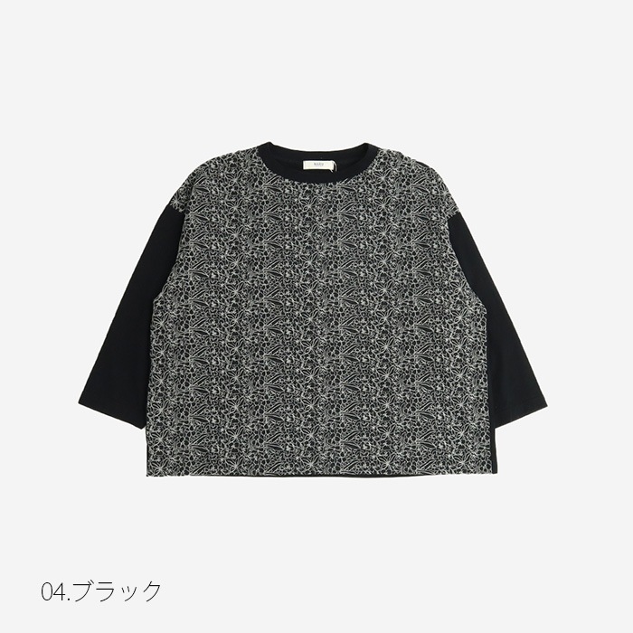NARU(ナル) 40/2天竺×60sローン花柄刺繍 クルーネックPO 654045