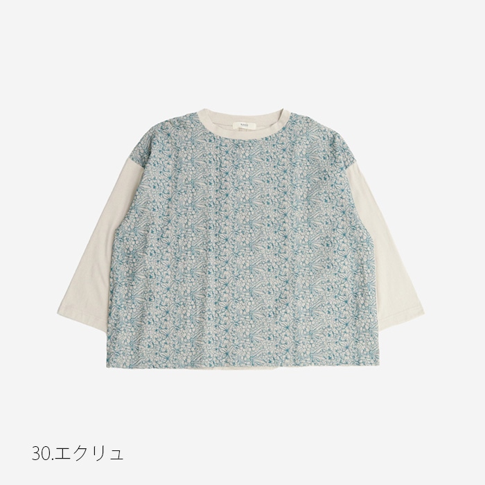 NARU(ナル) 40/2天竺×60sローン花柄刺繍 クルーネックPO 654045