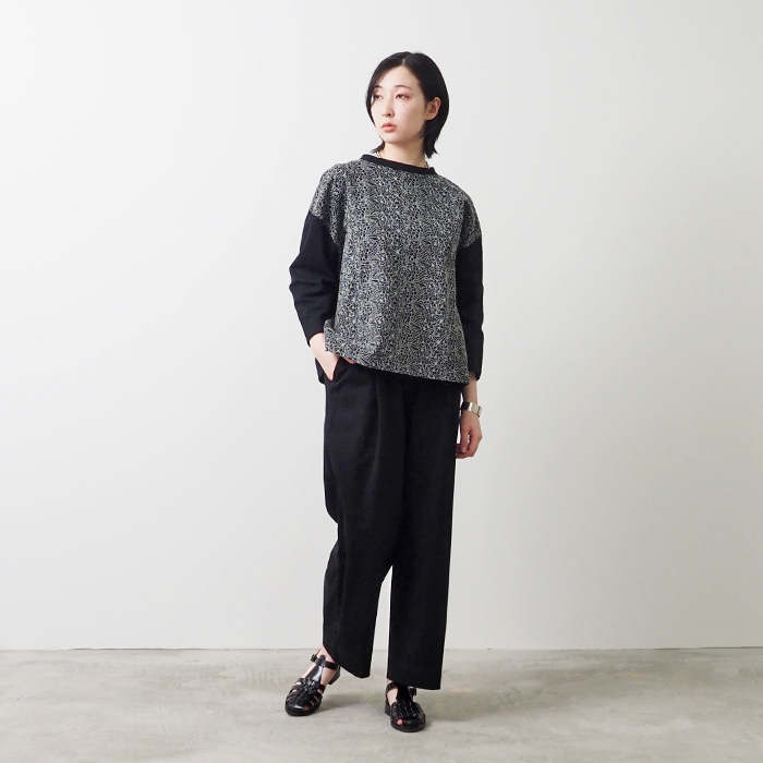 45R 花柄刺繍プルオーバー NARU(ナル) 40/2天竺×60sローン花柄刺繍 クルーネックPO 654045