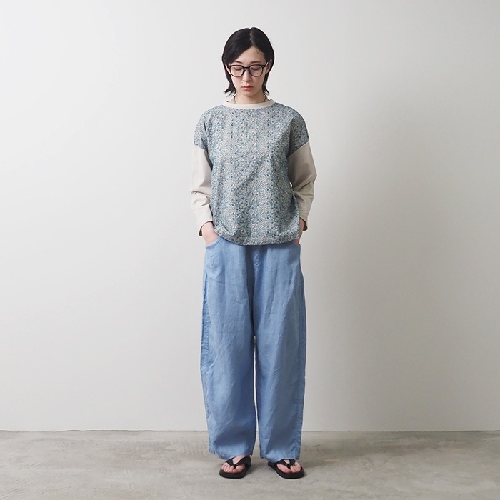 NARU(ナル) 40/2天竺×60sローン花柄刺繍 クルーネックPO 654045