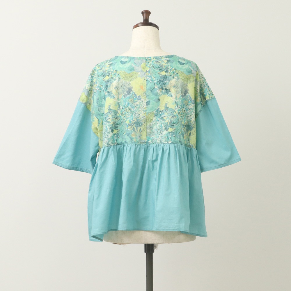 新色入荷！NARU(ナル) LIBERTYコットン(Marina Seaflower) 切替ファッスンシャツ(5分袖) 661952