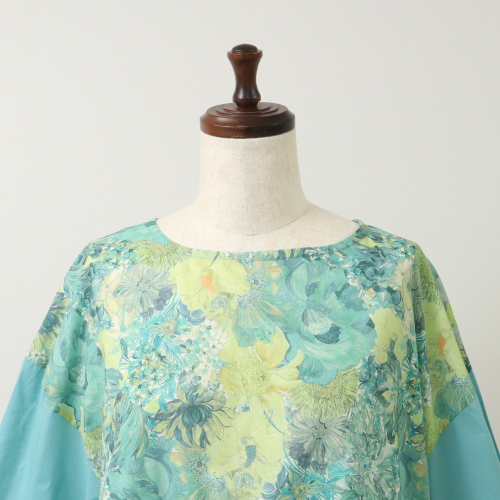 新色入荷！NARU(ナル) LIBERTYコットン(Marina Seaflower) 切替ファッスンシャツ(5分袖) 661952