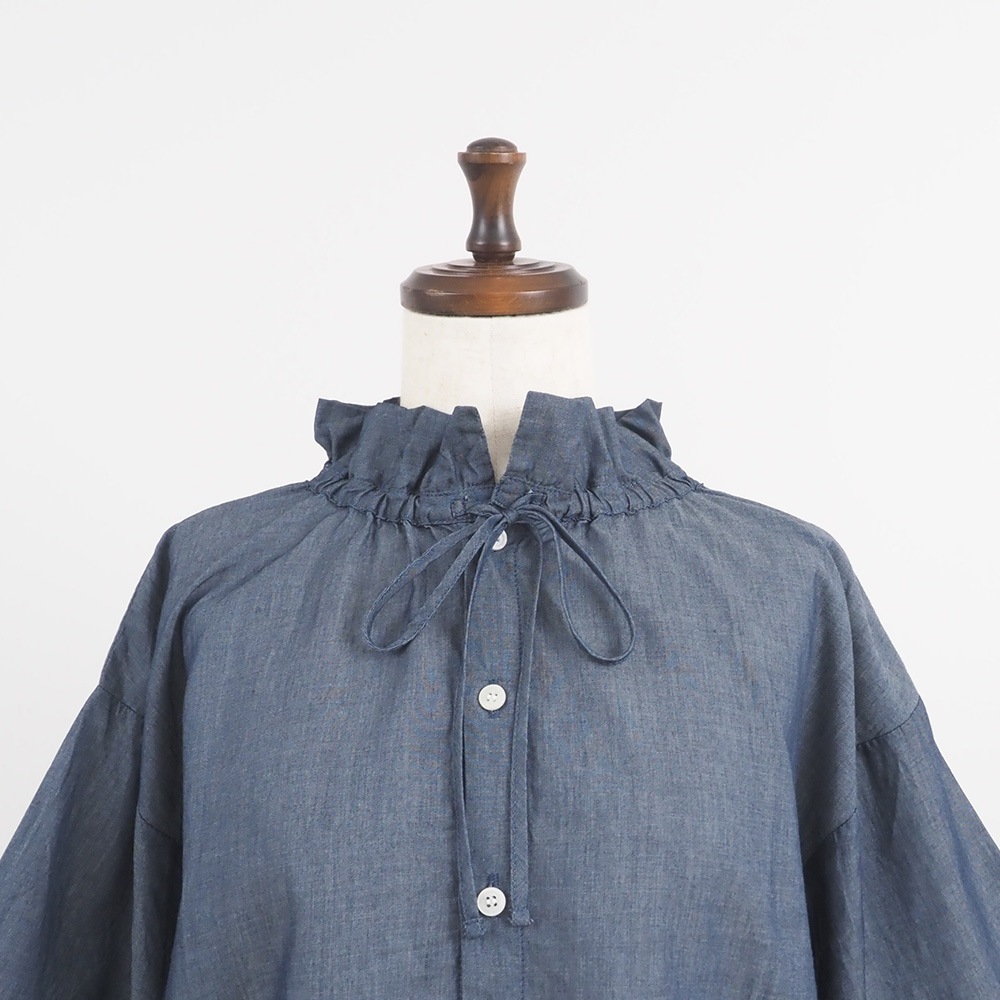 【予約】【あさこさんコラボ】NARU(ナル) 2.25デニム フリルネックブラウス 6S-ask-225D