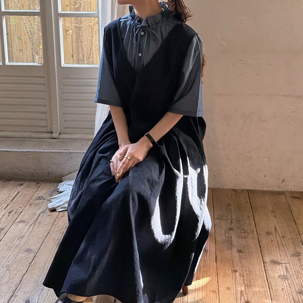 【予約】【あさこさんコラボ】NARU(ナル) 2.25デニム フリルネックブラウス 6S-ask-225D