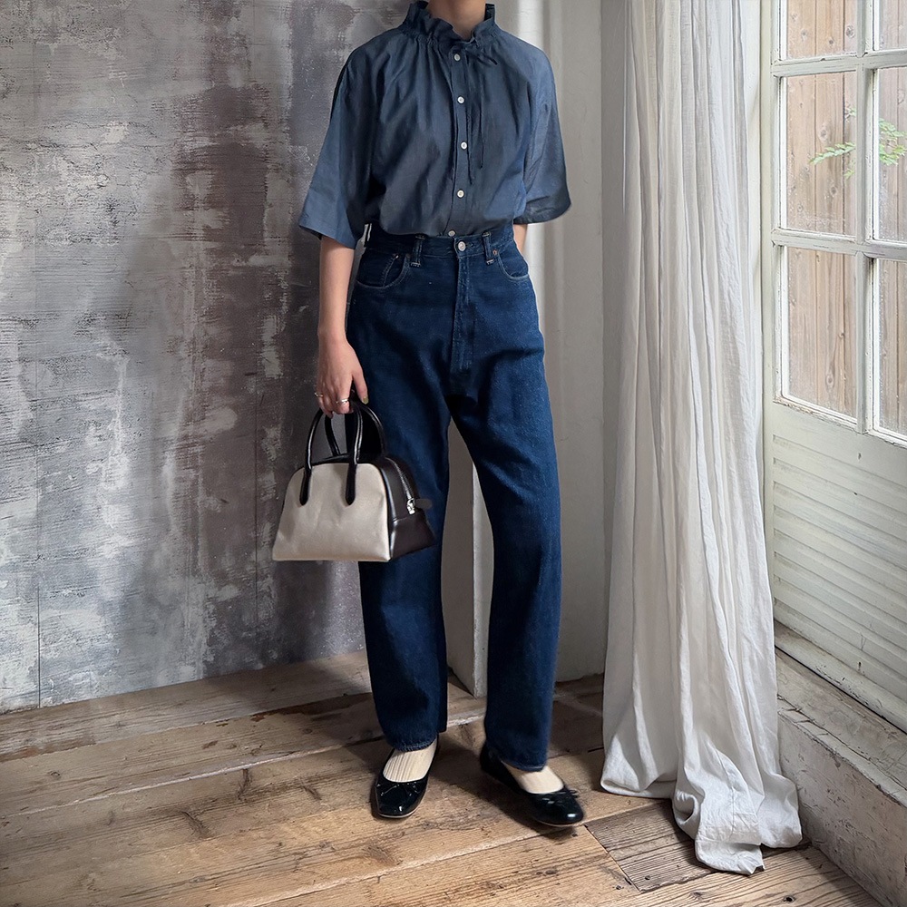 【予約】【あさこさんコラボ】NARU(ナル) 2.25デニム フリルネックブラウス 6S-ask-225D