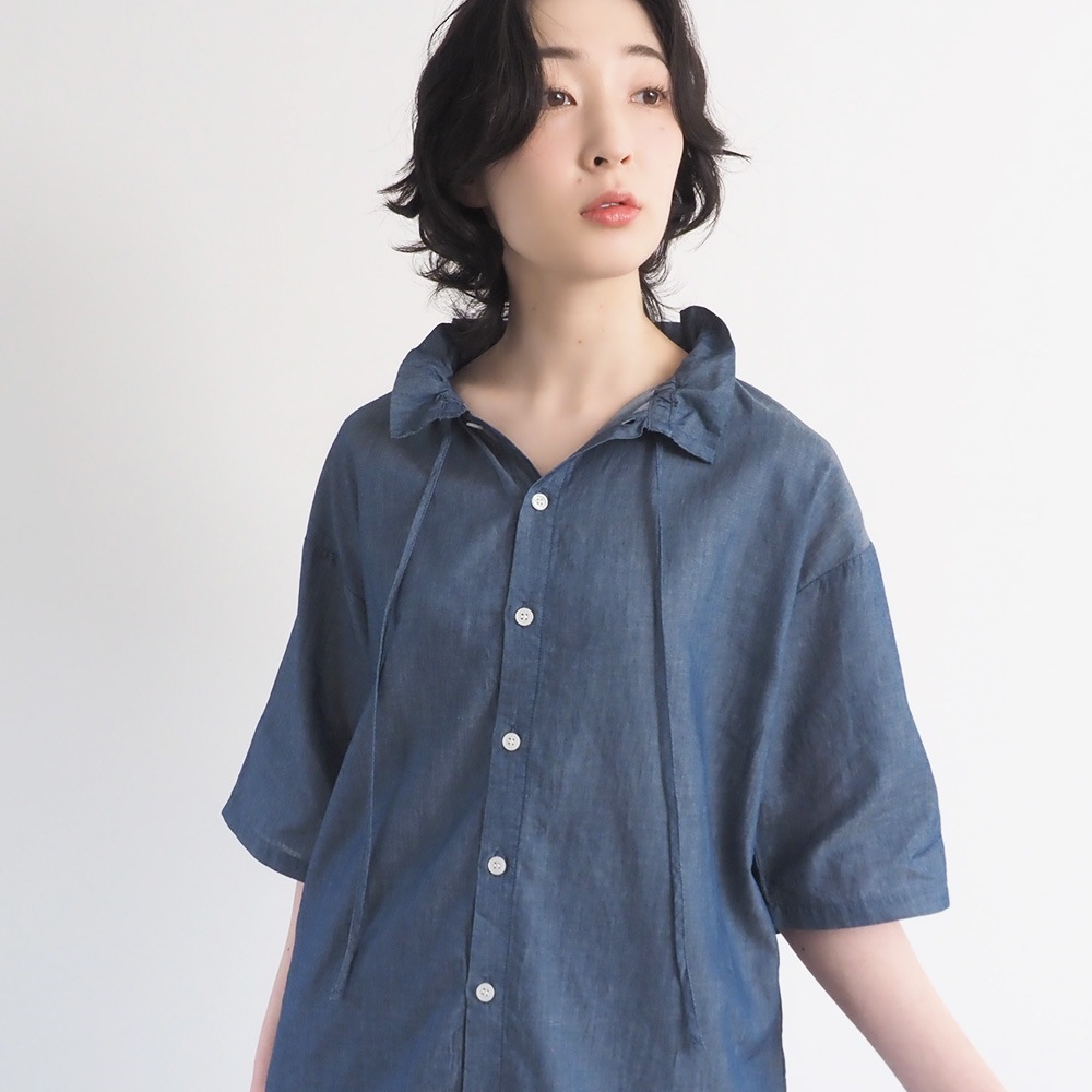 【予約】【あさこさんコラボ】NARU(ナル) 2.25デニム フリルネックブラウス 6S-ask-225D