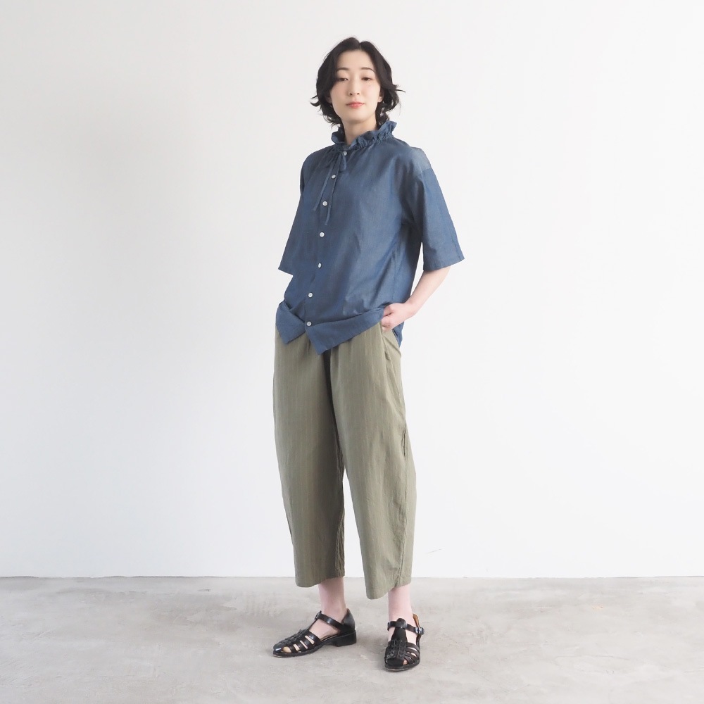 【予約】【あさこさんコラボ】NARU(ナル) 2.25デニム フリルネックブラウス 6S-ask-225D