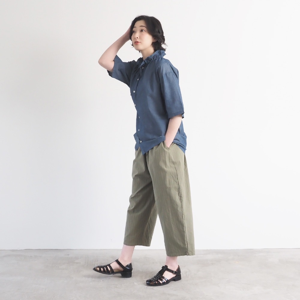 【予約】【あさこさんコラボ】NARU(ナル) 2.25デニム フリルネックブラウス 6S-ask-225D