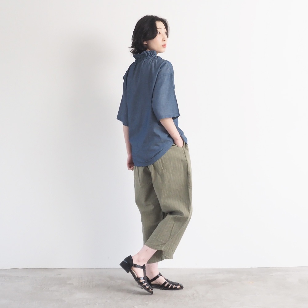 【予約】【あさこさんコラボ】NARU(ナル) 2.25デニム フリルネックブラウス 6S-ask-225D