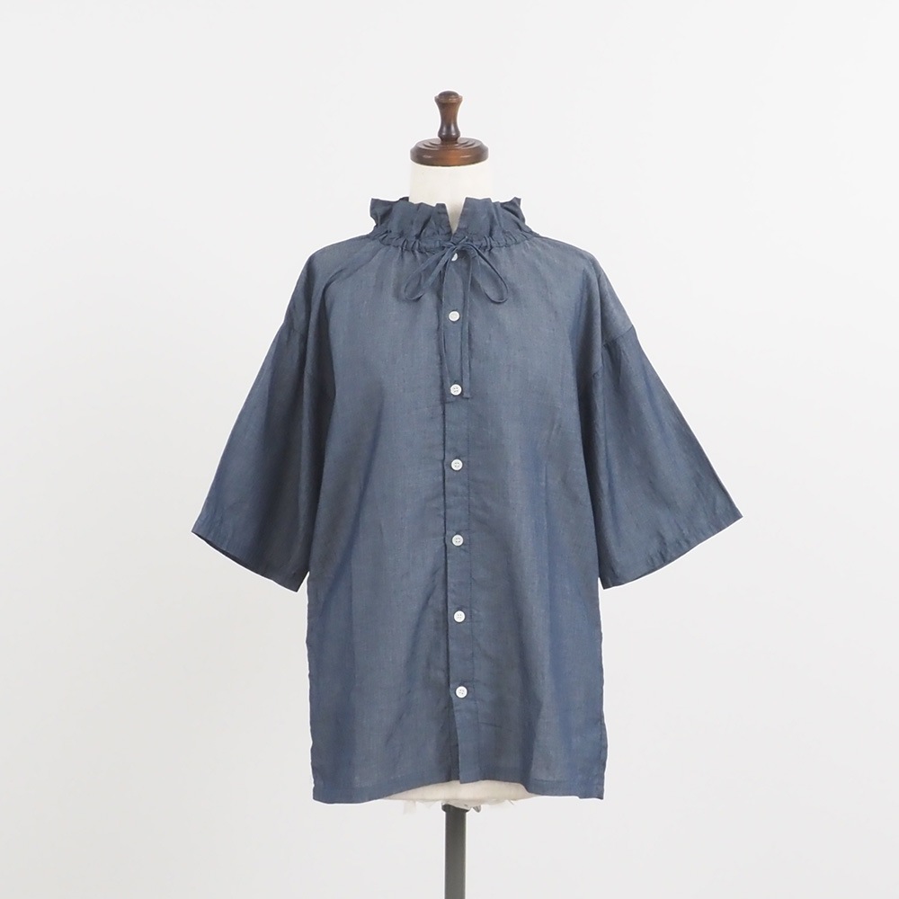 【予約】【あさこさんコラボ】NARU(ナル) 2.25デニム フリルネックブラウス 6S-ask-225D