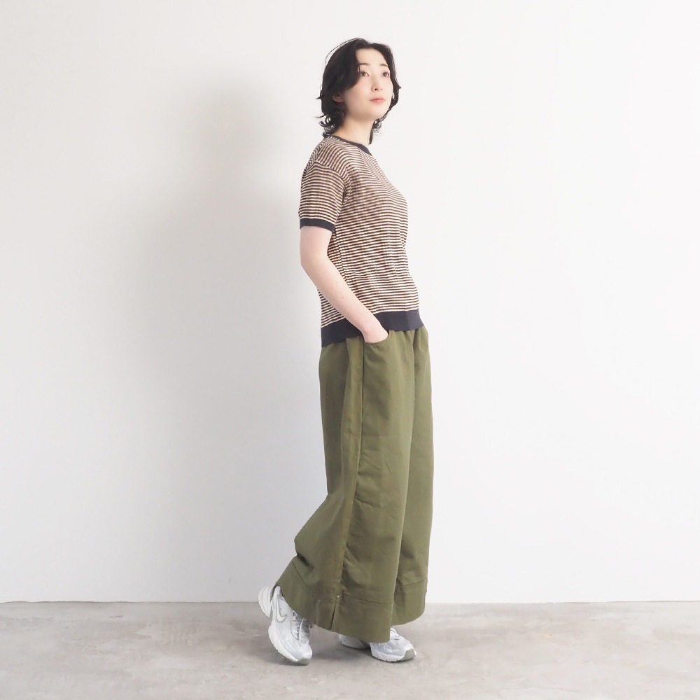 NARU(ナル) コンパクトヤーン マルチボーダーランダムリブ半袖ニット 670705