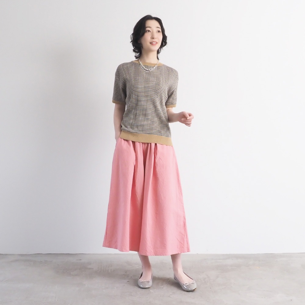 NARU(ナル) コンパクトヤーン マルチボーダーランダムリブ半袖ニット 670705