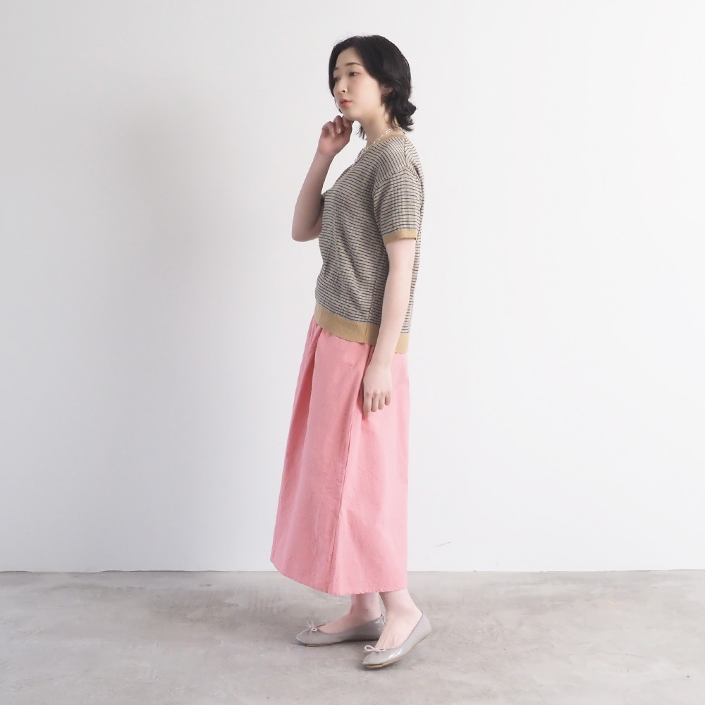 NARU(ナル) コンパクトヤーン マルチボーダーランダムリブ半袖ニット 670705