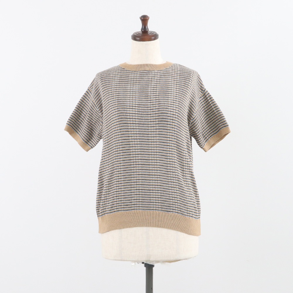 NARU(ナル) コンパクトヤーン マルチボーダーランダムリブ半袖ニット 670705