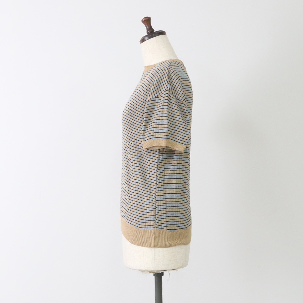 NARU(ナル) コンパクトヤーン マルチボーダーランダムリブ半袖ニット 670705