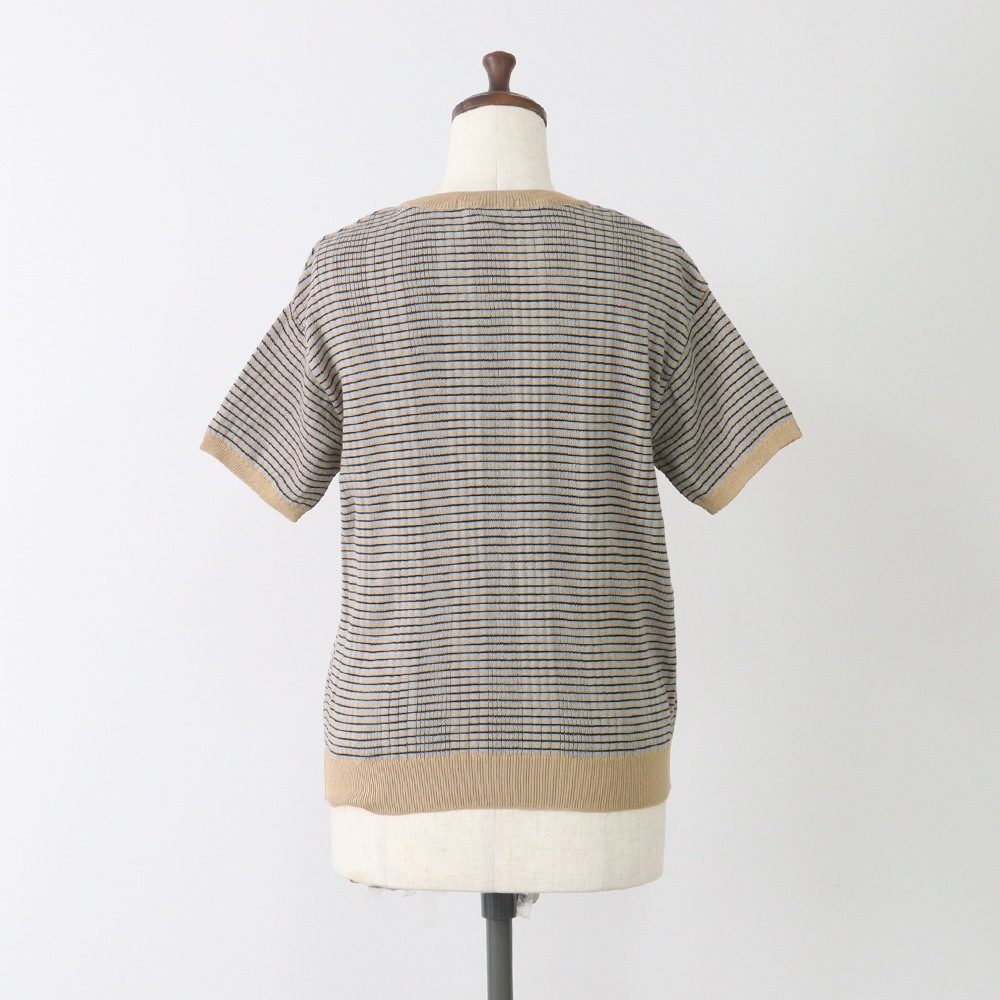 NARU(ナル) コンパクトヤーン マルチボーダーランダムリブ半袖ニット 670705