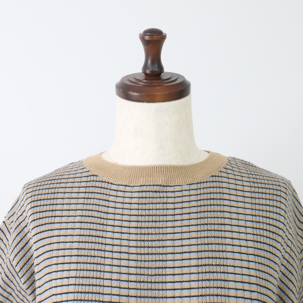 NARU(ナル) コンパクトヤーン マルチボーダーランダムリブ半袖ニット 670705