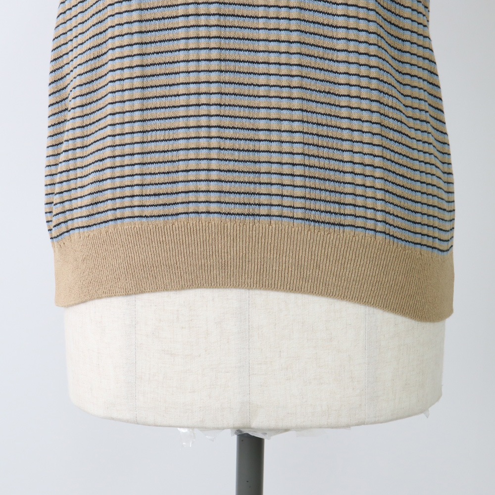 NARU(ナル) コンパクトヤーン マルチボーダーランダムリブ半袖ニット 670705