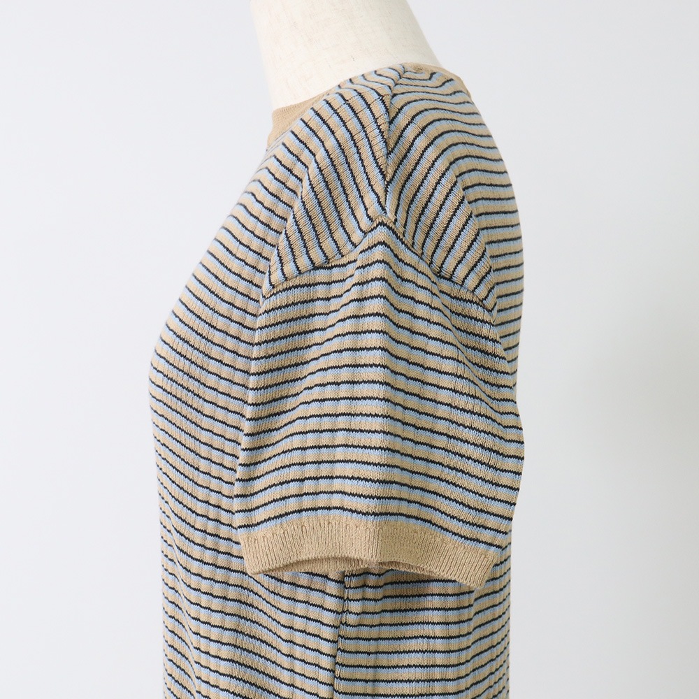 NARU(ナル) コンパクトヤーン マルチボーダーランダムリブ半袖ニット 670705