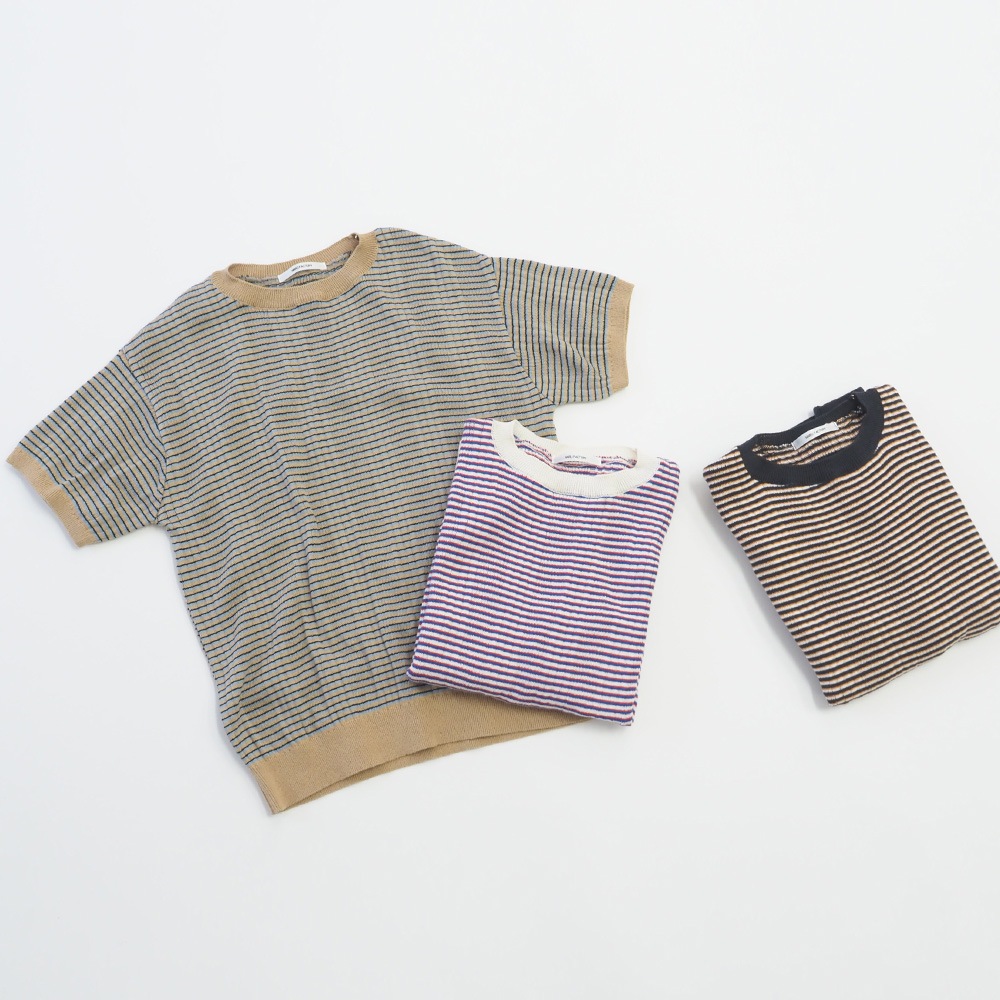 NARU(ナル) コンパクトヤーン マルチボーダーランダムリブ半袖ニット 670705