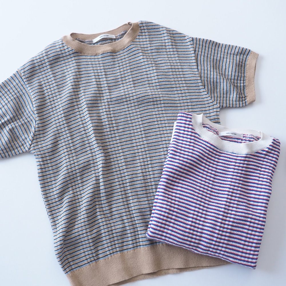 NARU(ナル) コンパクトヤーン マルチボーダーランダムリブ半袖ニット 670705